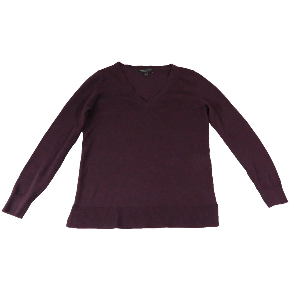 Banana Republic Sweater Women XS Premium Merino Wool V Neck Burgundy Lightweight